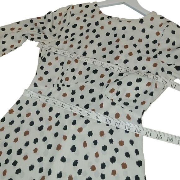 H&M Cleft Open Back Polka Dot White Black and Brown Open Back Midi Dress 4 - Picture 10 of 13
